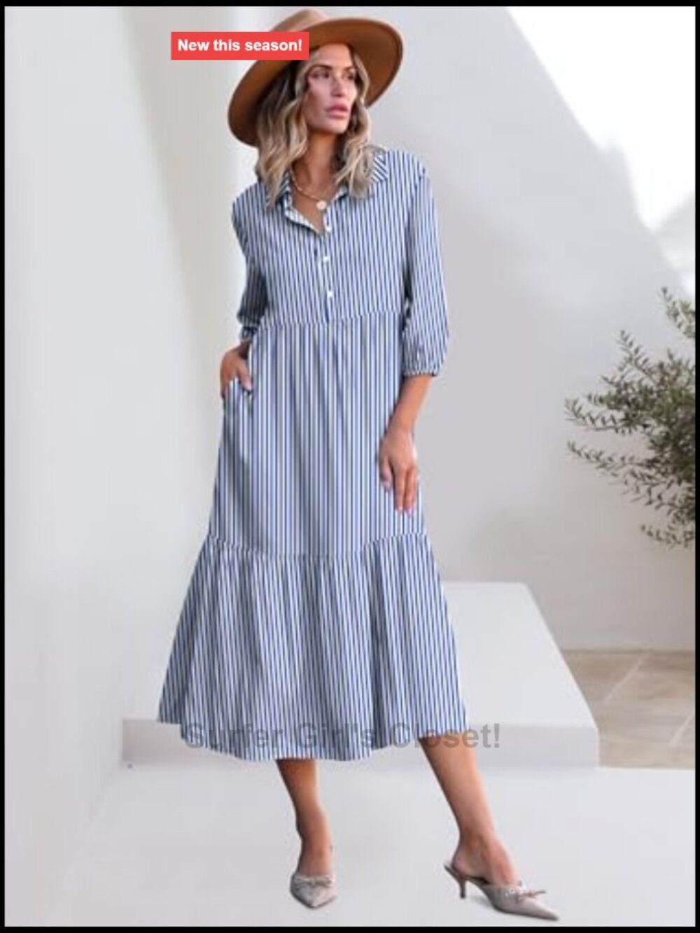 3/4 Puff Sleeve V Neck Floral Print Maxi Dress - Casual Boho - Picture 4 of 7